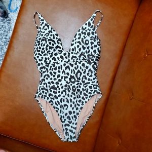 J.Crew plunge v-neck leopard one piece bathing suit